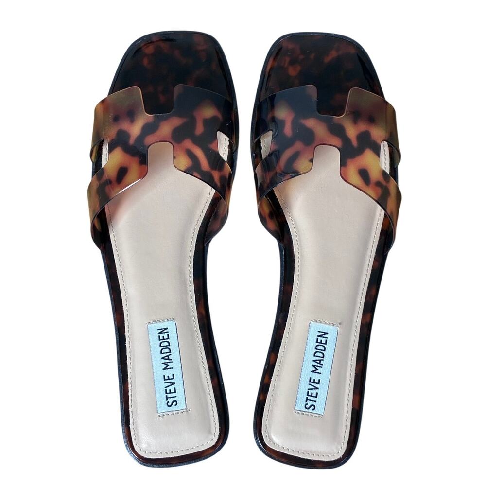 Steve Madden Hadyn Tortoise H-Cutout Slide Sandals Brown Size 8.5